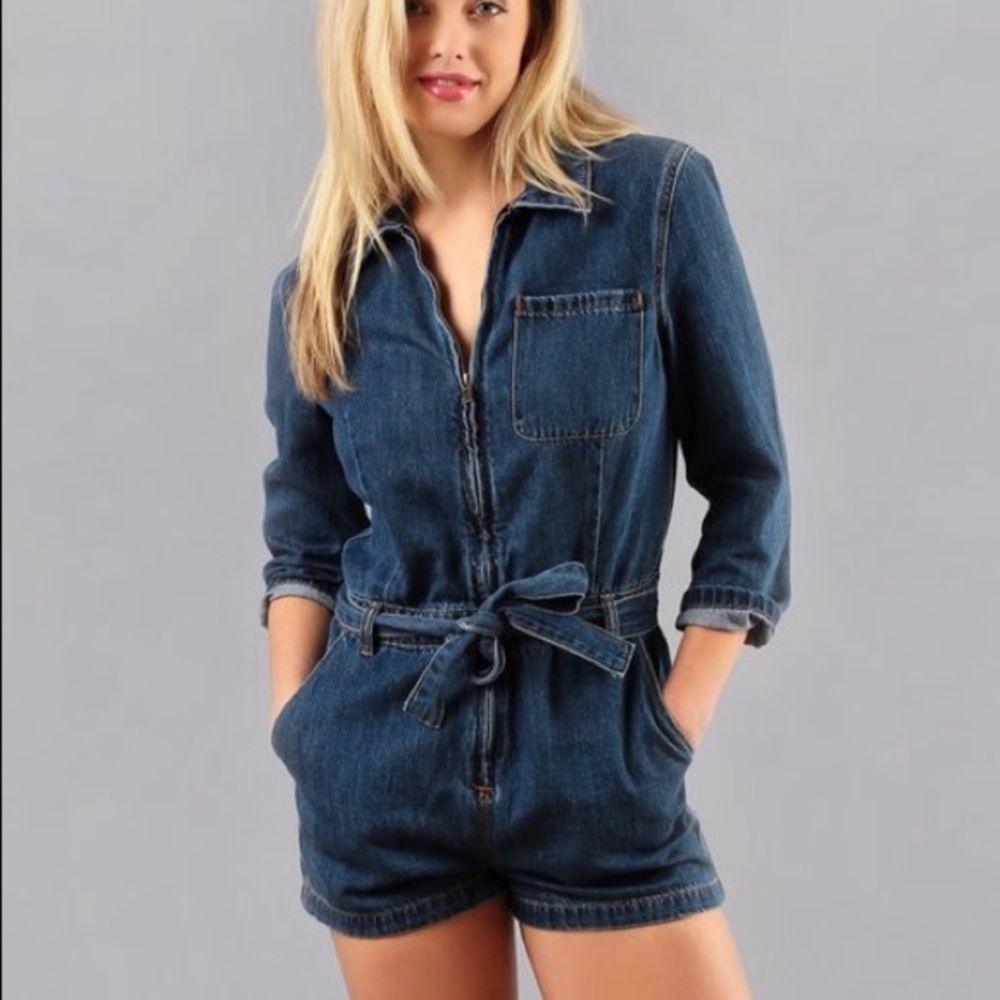 Free People Green River Denim Romper